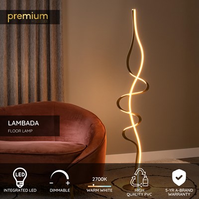 Lucide LAMBADA - Floor lamp - LED Dim. - 1x38W 2700K - Matt Gold / Brass | Premium